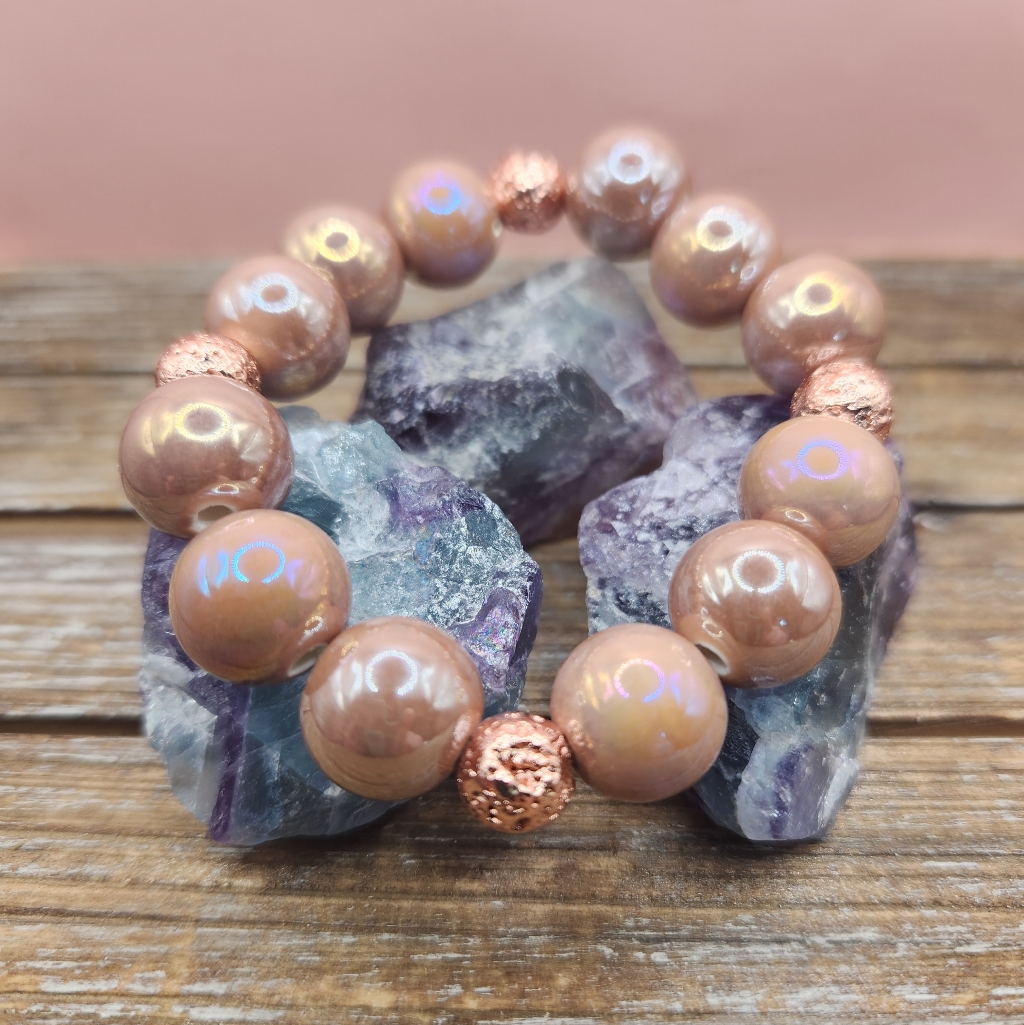 Ceramic And Lava Rock Beaded Bracelet